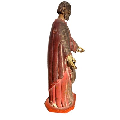 Antique Spanish School Wood Carving of St. Joseph with Polychrome, 19th Century-TCS-1816432