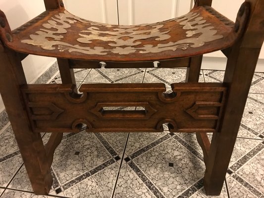 Antique Spanish Throne in Walnut and Skin, 1600s-WQQ-1447168