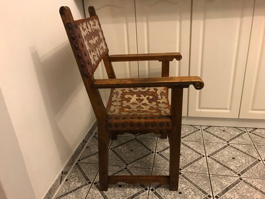 Antique Spanish Throne in Walnut and Skin, 1600s-WQQ-1447168