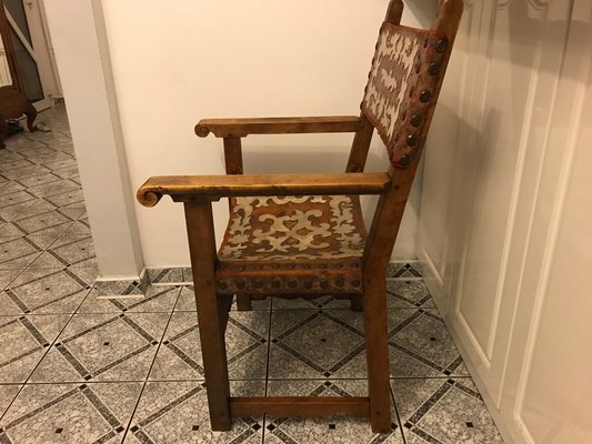 Antique Spanish Throne in Walnut and Skin, 1600s-WQQ-1447168