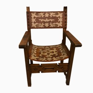 Antique Spanish Throne in Walnut and Skin, 1600s-WQQ-1447168