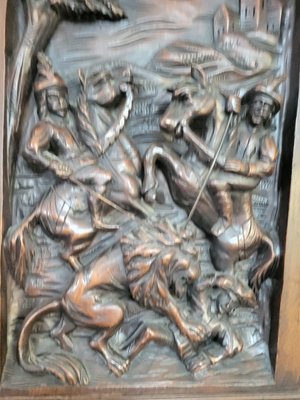 Antique Spanish Walnut Cupboard with Hunting Motif-TCS-1357344