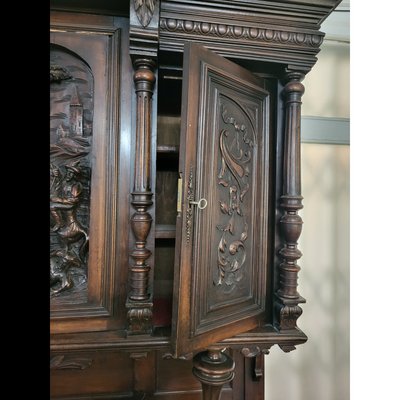 Antique Spanish Walnut Cupboard with Hunting Motif-TCS-1357344