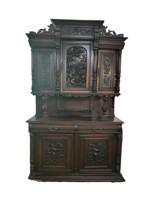 Antique Spanish Walnut Cupboard with Hunting Motif-TCS-1357344