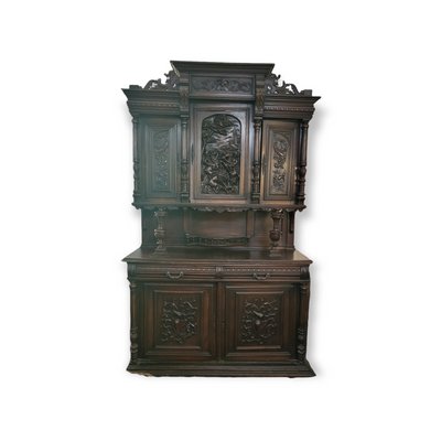 Antique Spanish Walnut Cupboard with Hunting Motif-TCS-1357344