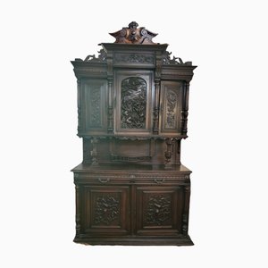 Antique Spanish Walnut Cupboard with Hunting Motif-TCS-1357344