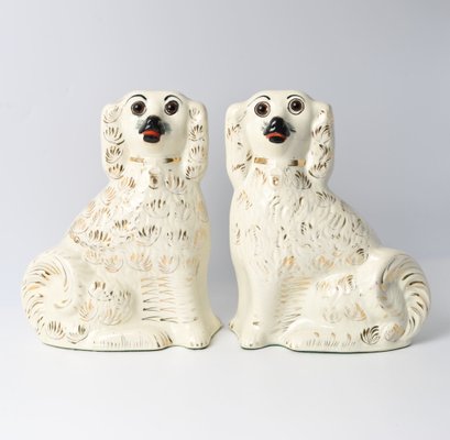 Antique Staffordshire Mantle Dog Figurines with Glass Eyes, 1890s, Set of 2-IXK-1782580