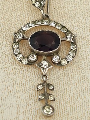 Antique Sterling Silver Pendant with Crystals on Belcher Chain-CYY-2031327