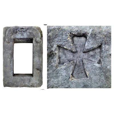 Antique Stone Window with Maltese Cross-FDW-2033152