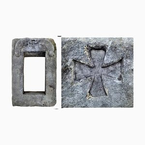 Antique Stone Window with Maltese Cross-FDW-2033152