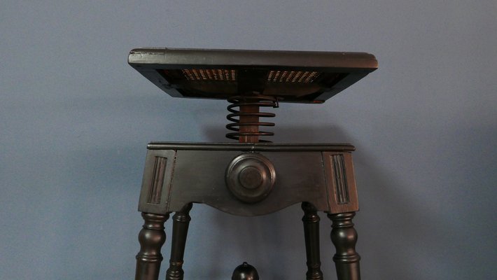 Antique Stool in Oak with Raffia Seat and Cast Iron Frame, 1890s-KK-1817869