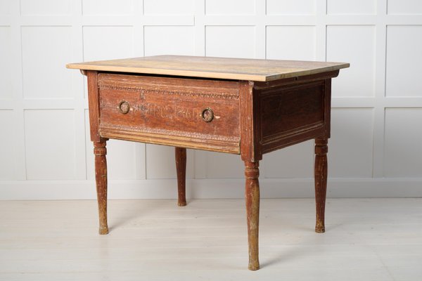 Antique Swedish Rustic Low Country Table with Drawer-MJF-1818924