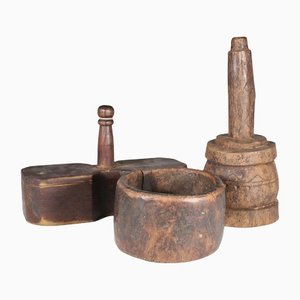 Antique Swedish Spice Box, Plunger and Wooden Bowl, Set of 3-VAP-1192234