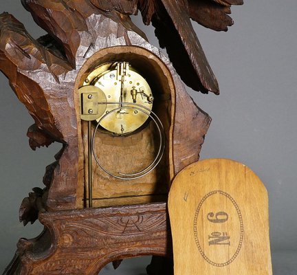 Antique Swiss Wooden Mantel Clock with Eagle, 1900s-KJP-1149441