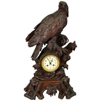 Antique Swiss Wooden Mantel Clock with Eagle, 1900s-KJP-1149441