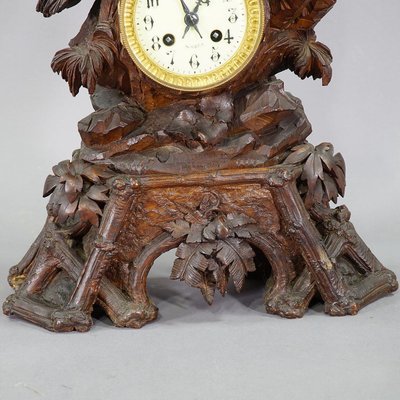 Antique Swiss Wooden Mantel Clock with Eagle, 1900s-KJP-1149441