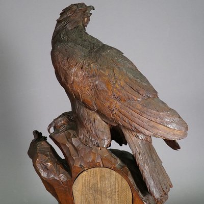 Antique Swiss Wooden Mantel Clock with Eagle, 1900s-KJP-1149441