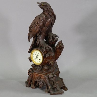 Antique Swiss Wooden Mantel Clock with Eagle, 1900s-KJP-1149441