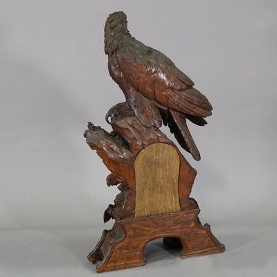 Antique Swiss Wooden Mantel Clock with Eagle, 1900s-KJP-1149441