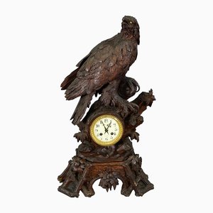 Antique Swiss Wooden Mantel Clock with Eagle, 1900s-KJP-1149441