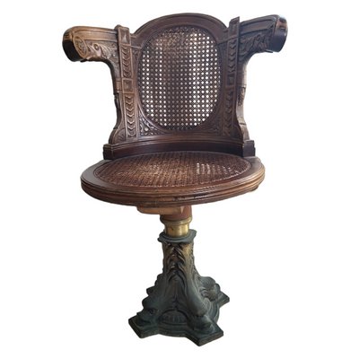 Antique Swivel Captain´s Chairs with Fish Bronze Sculpture on the Base, Set of 6-TCS-1393489