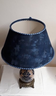 Antique Table Lamp with Beige-Blue Ceramic Foot, 1890s-HOI-1769007