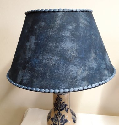 Antique Table Lamp with Beige-Blue Ceramic Foot, 1890s-HOI-1769007