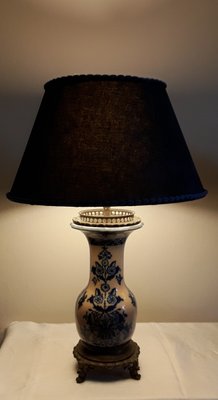 Antique Table Lamp with Beige-Blue Ceramic Foot, 1890s-HOI-1769007