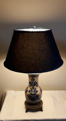 Antique Table Lamp with Beige-Blue Ceramic Foot, 1890s-HOI-1769007