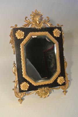 Antique Table Mirror Ormolu on Ebony, Beveled Mirror & Gilded Bronze-WFS-744782