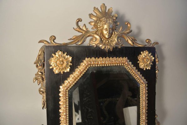 Antique Table Mirror Ormolu on Ebony, Beveled Mirror & Gilded Bronze-WFS-744782