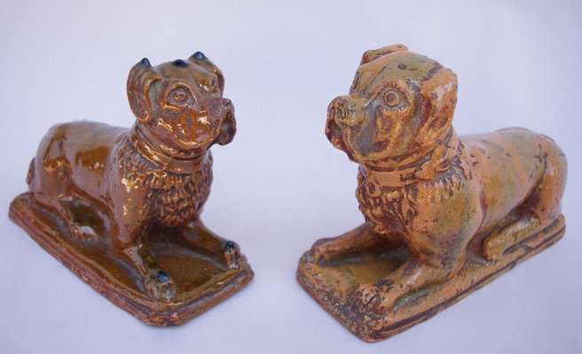 Antique Tawny Enameled Earthenware Boxer Dogs, 1900s, Set of 2-CEJ-626804