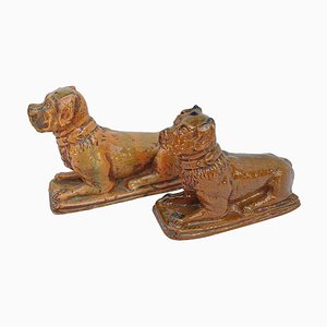 Antique Tawny Enameled Earthenware Boxer Dogs, 1900s, Set of 2-CEJ-626804