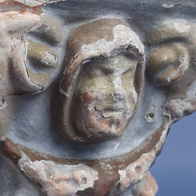 Antique Terracotta and Cement Altar Capital with Figures in Relief, 16th Century-PWG-2035325