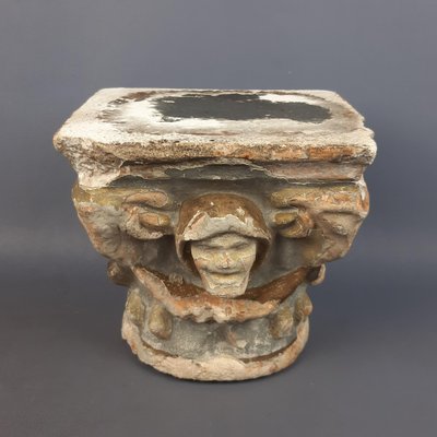 Antique Terracotta and Cement Altar Capital with Figures in Relief, 16th Century-PWG-2035325