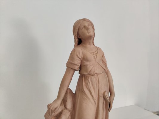 Antique Terracotta Girl with Mandolin Sculpture-JJT-691094