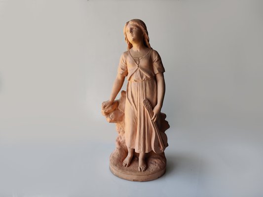 Antique Terracotta Girl with Mandolin Sculpture-JJT-691094