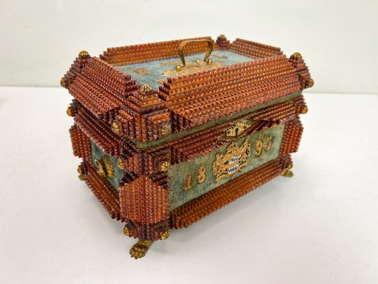 Antique Tramp Art Carved Wood Jewelry Box, Germany, 1895-WZZ-1735359