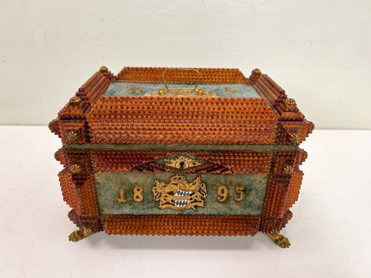 Antique Tramp Art Carved Wood Jewelry Box, Germany, 1895-WZZ-1735359