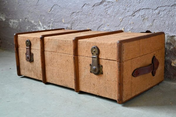 Antique Trunk in Wood and Canvas-AIU-1763241