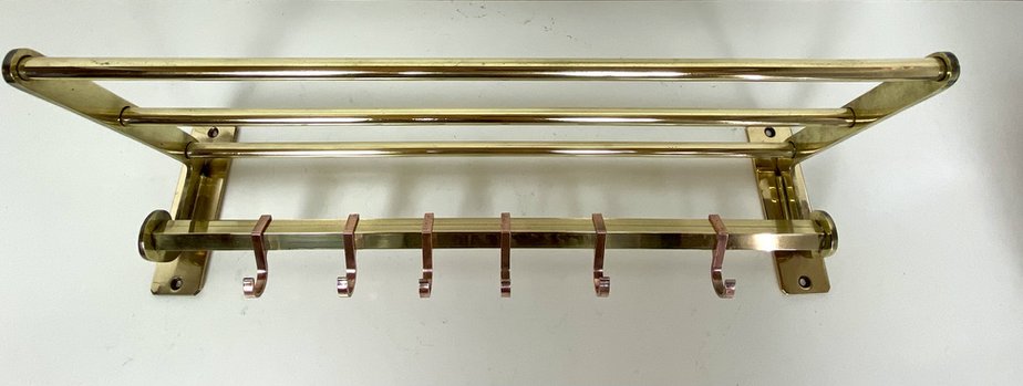 Antique Two Tone Brass Wall Coat Rack, 1930s-WZZ-1352890