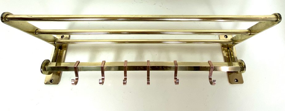 Antique Two Tone Brass Wall Coat Rack, 1930s-WZZ-1352890