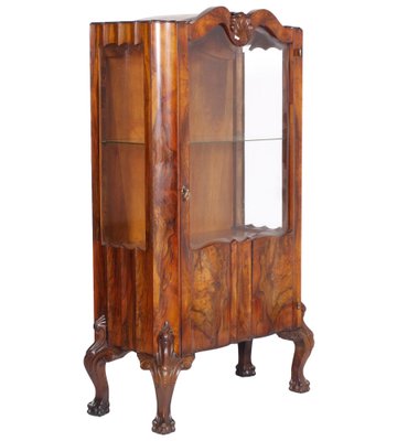 Antique Venetian Chippendale Walnut and Burl Walnut Vitrine Display Cabinet-NJV-739529