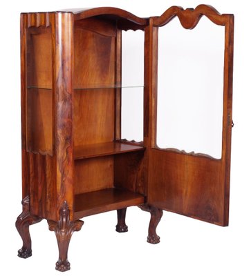 Antique Venetian Chippendale Walnut and Burl Walnut Vitrine Display Cabinet-NJV-739529