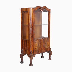 Antique Venetian Chippendale Walnut and Burl Walnut Vitrine Display Cabinet-NJV-739529