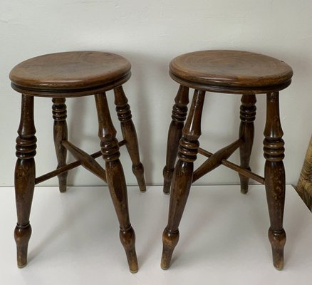 Antique Victorian Elm Wood Farmhouse Stools, 1890s, Set of 2-WZZ-1447663