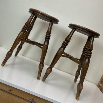 Antique Victorian Elm Wood Farmhouse Stools, 1890s, Set of 2-WZZ-1447663