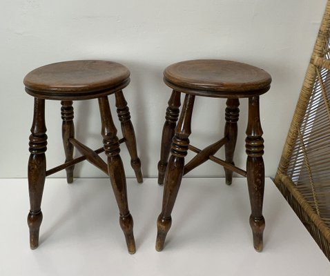 Antique Victorian Elm Wood Farmhouse Stools, 1890s, Set of 2-WZZ-1447663