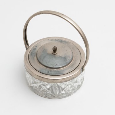 Antique Victorian Metal and Glass Lidded Sugar Pot, Early 20th Century-WM-1181897