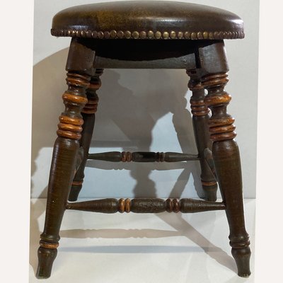 Antique Victorian Tudor Low Elm Bar Stool, England, 1900s-BHG-1277873